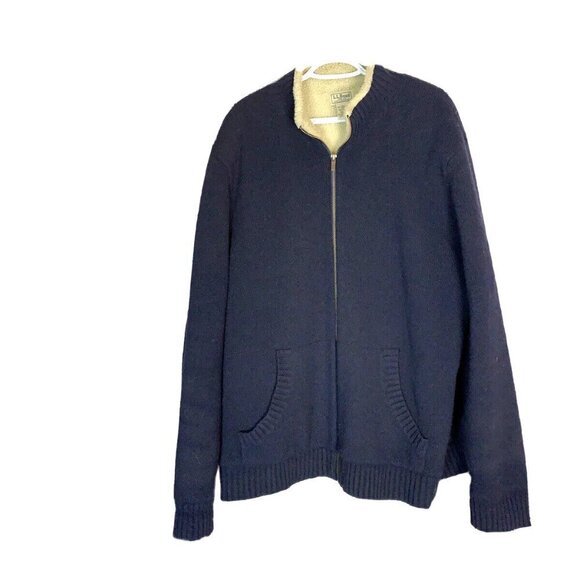 L.L. Bean Unisex Lambswool Full Zip Fleece Lined Sweater Jacket Sz - XXL - Picture 5 of 14